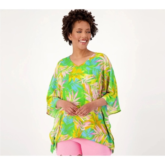 Belle by Kim Gravel Woven Aloha Top in Hawaiian Palms Medium - Picture 1 of 12